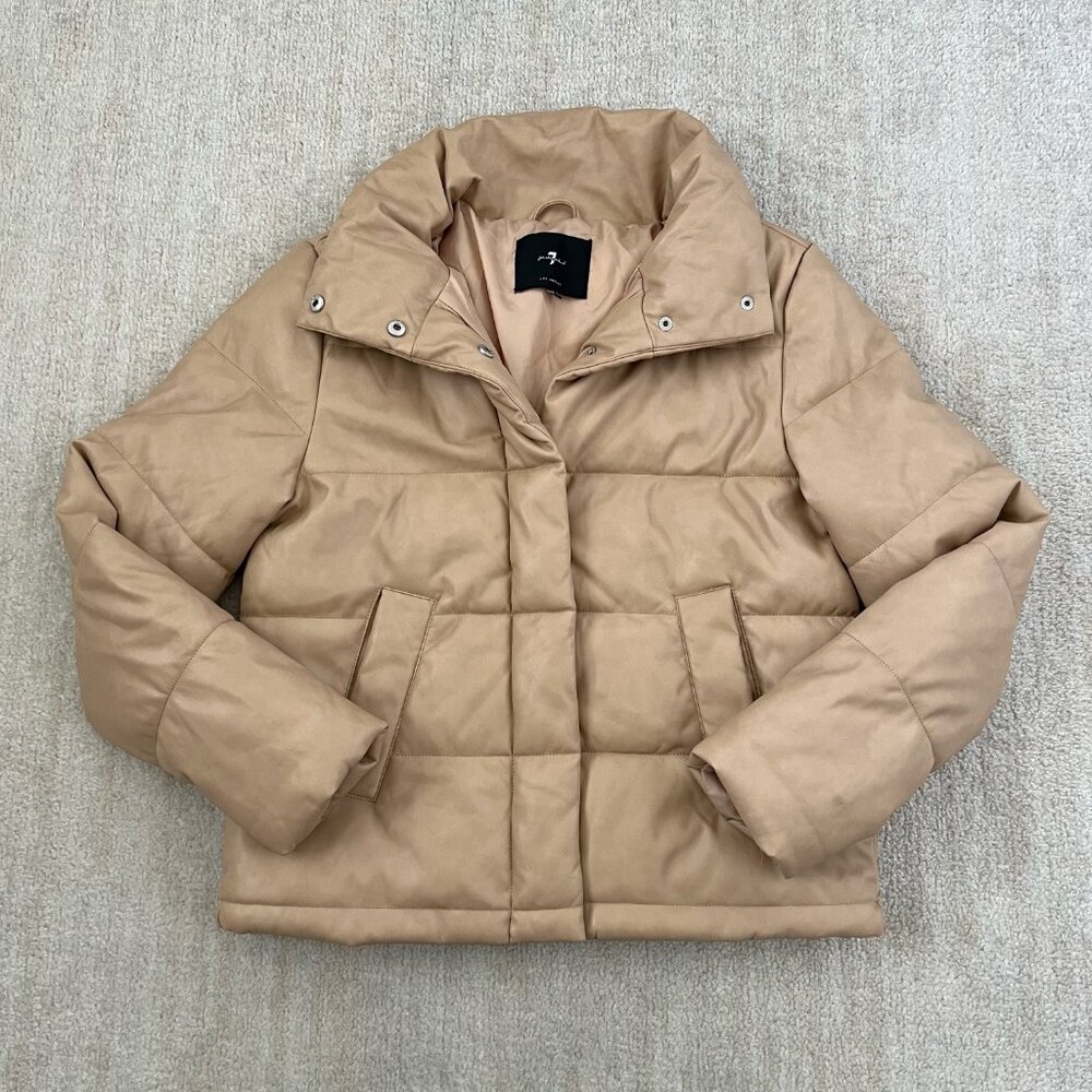 7 For All Mankind Faux Leather Quilted Puffer Coat Jacket XS